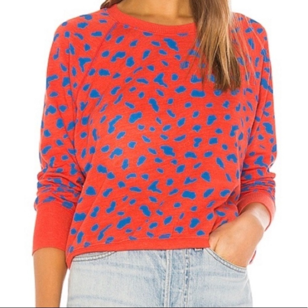 Sundry Redblue Cheetah Sweater.